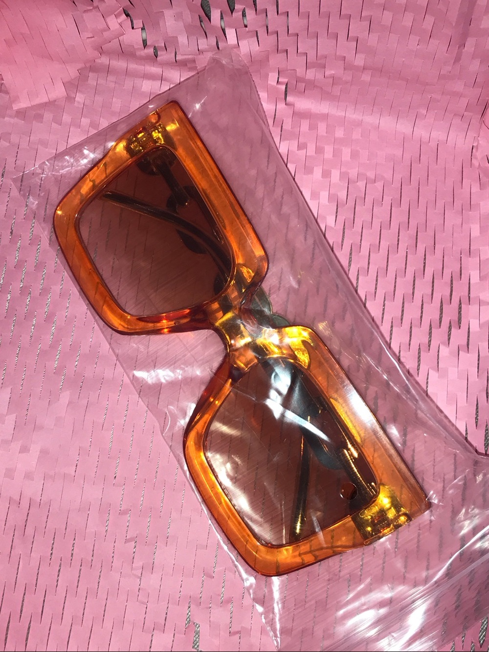 Retro Square Orange Sunglasses with brown lenses for Women